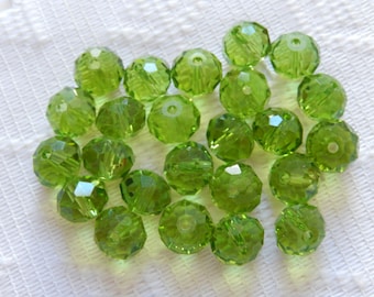 24 Olivine Green Faceted Rondelle Crystal Beads 8mm x 6mm