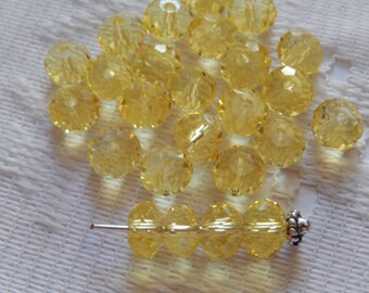 25 Light Yellow Faceted Rondelle Crystal Beads 4mm x 6mm