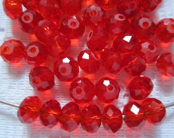 24  Christmas Ruby Red Faceted Rondelle Crystal Beads   8mm x 6mm