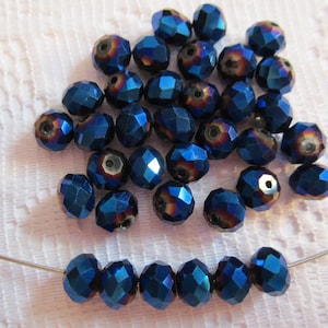 25  Dark Blue Peacock Metallic AB Faceted Rondell Crystal Beads  4mm x 6mm
