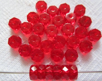 20  Christmas Ruby Red Transparent Faceted Disc Czech Glass Beads  8mm