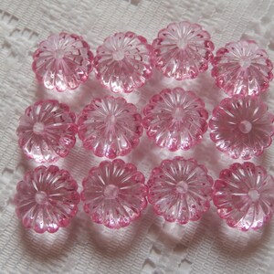 12  Bubblegum Pink Transparent Puffed Ribbed Saucer Acrylic Beads  14mm