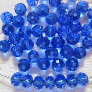 25  Royal Blue Rondelle Crystal Faceted Beads  6mm x 4mm