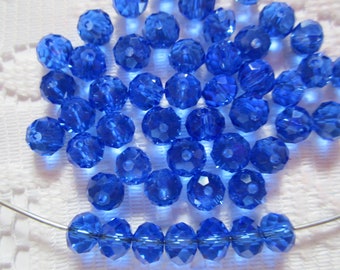 25 perline sfaccettate in vetro cristallo rondelle blu reale 4 mm x 3 mm