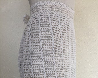 Vintage Crochet Apron, White Half Apron, Handmade, Bridal Gift, Sexy Valentine