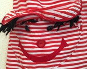 Vintage Child's Costume, Small Smock, Cobbler Pinafore Apron, Red and White Stripes, Mid Century 1950s