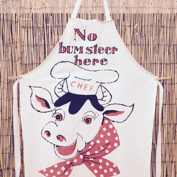 Vintage BBQ Apron, Mid Century Bib Style, No bumsteer here!