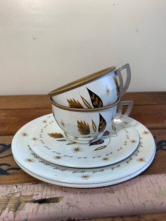 vintage tin tea set