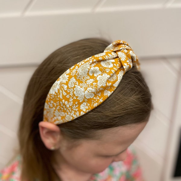 Liberty of London Mustard Yellow Floral Knot Headband | anthro style | fun headband | floral headband