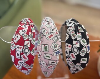 Mahjong Fabric Headband - Red, Black, Pink Tile