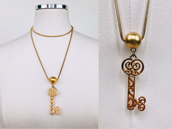 Vintage 90s y2k Romantic Golden Key Pendant by Anne Klein Extra