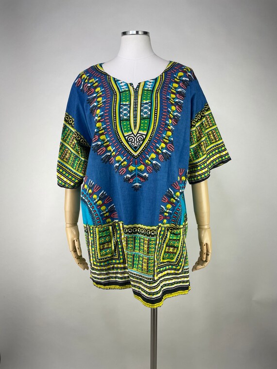 Vintage 1990s Blue Vibrant Dashiki by Funky Peopl… - image 10