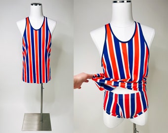1970s-1980s 2 Piece Red White & Blue Striped Athletic Underwear and Tank Top by Towncraft JC Penney M/L | PE, Funny, 4th of July, Costume