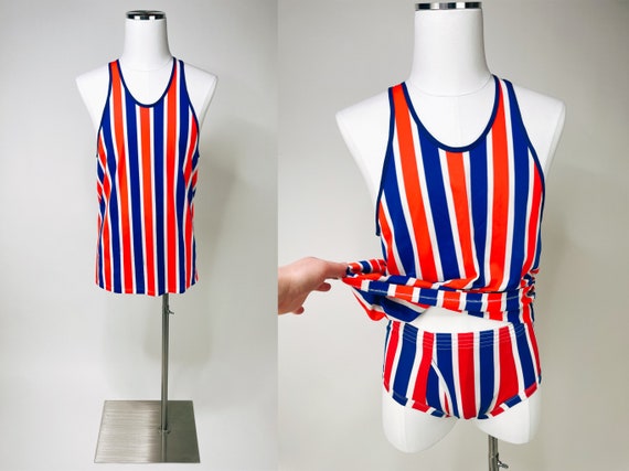 1970s-1980s 2 Piece Red White & Blue Striped Athl… - image 1