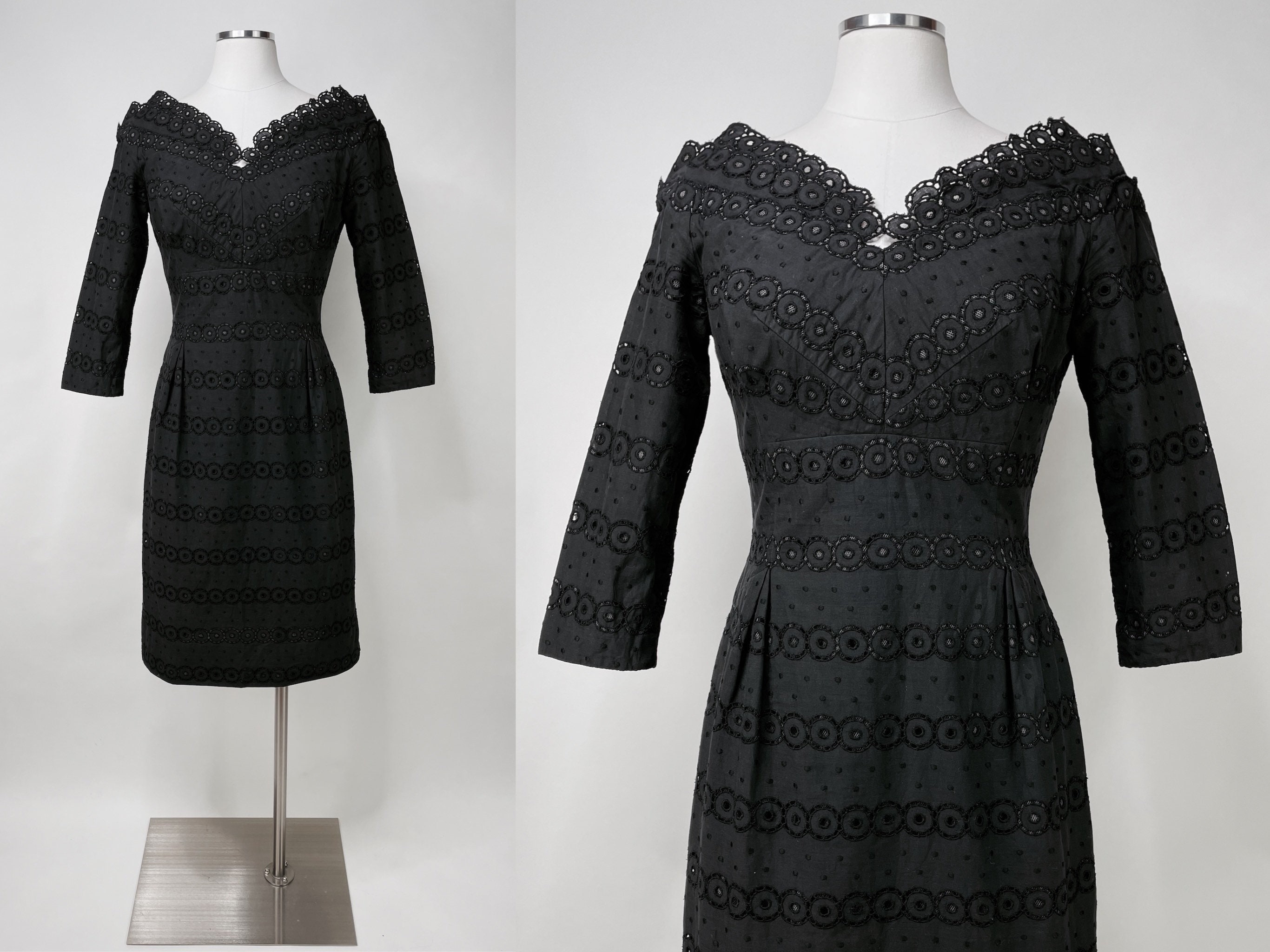 1950s Black Eyelet Lace Wiggle Dress by Alix of Miami XS -  Denmark