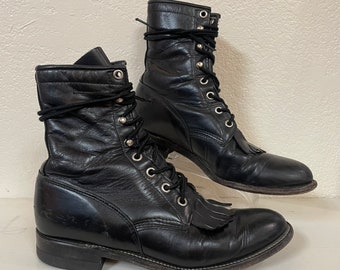 Vintage 1980s Black Leather Justin Boots made in USA size 6.5-7 | Retro, Western, Cowgirl