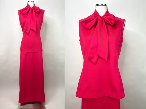 1960s-1970s Hot Pink Two Piece Set w A Line Maxi … - image 1