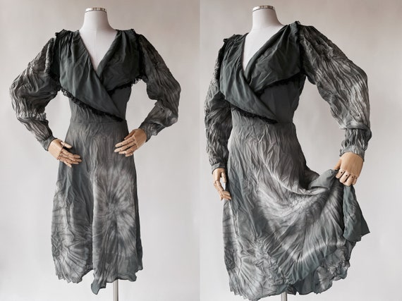 Vintage 1980's does 1930's Heather Gray & Black G… - image 1