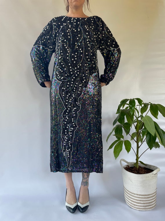 1980s M/L Black Iridescent Full Length Straight B… - image 3