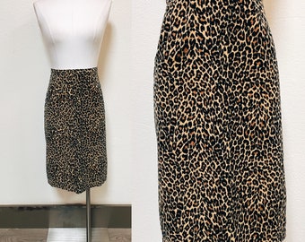 XL 1980s - 1990s Velvet Leopard Print Pencil Skirt 35" Waist | Vintage, Rockabilly, Pin Up, Retro, Funky, Cat