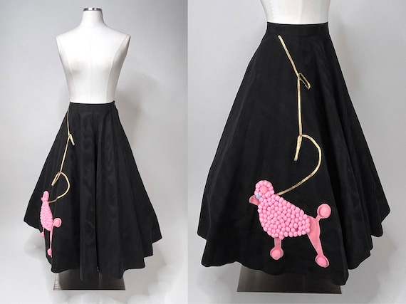 1950s Heavy Black Skirt w Pink Poodle by Justin M… - image 1