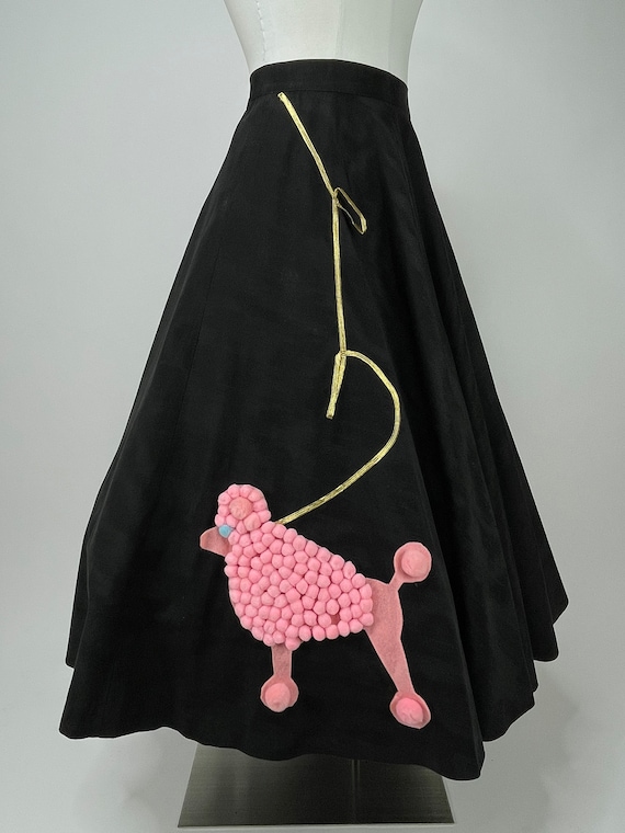 1950s Heavy Black Skirt w Pink Poodle by Justin M… - image 4