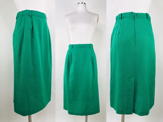 Vintage 80s Kelly Green High Waist Business A Lin… - image 1