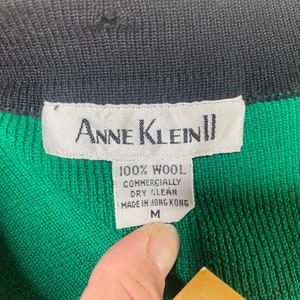 1980s Kelly Green & Black Color Block Long Oversized 100% Wool Cardigan by Anne Klein II Medium Vintage, Holiday, St. Patricks, Christmas image 7