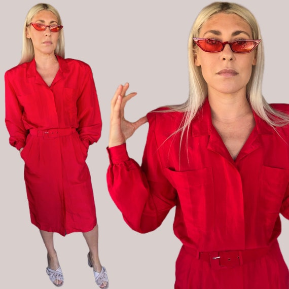 Vintage 1980s 'Argenti' Pure Silk Vibrant Red Butt