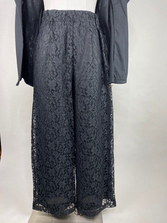 1980s Black Lace Power Suit w Palazzo Pants, Bow … - image 7