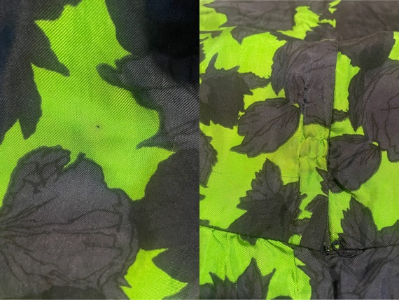 1950s-1960s Lime Green & Black Floral Pure Silk S… - image 9