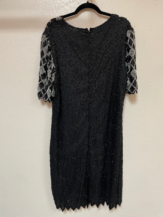 1980s Black, Silver, Sequin, Beaded Cocktail Dres… - image 2