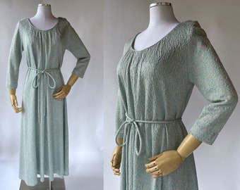 Vintage 50s-60s Ice Blue & Silver Metallic Evening Muumuu Dress Size Med | Maxi Gown, Halloween, Elsa, Princess, A Line, Hostess, Robe, Rare