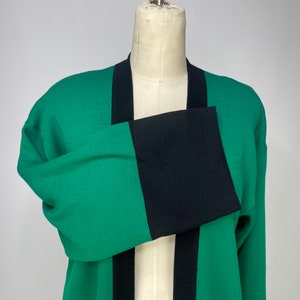 1980s Kelly Green & Black Color Block Long Oversized 100% Wool Cardigan by Anne Klein II Medium Vintage, Holiday, St. Patricks, Christmas image 5