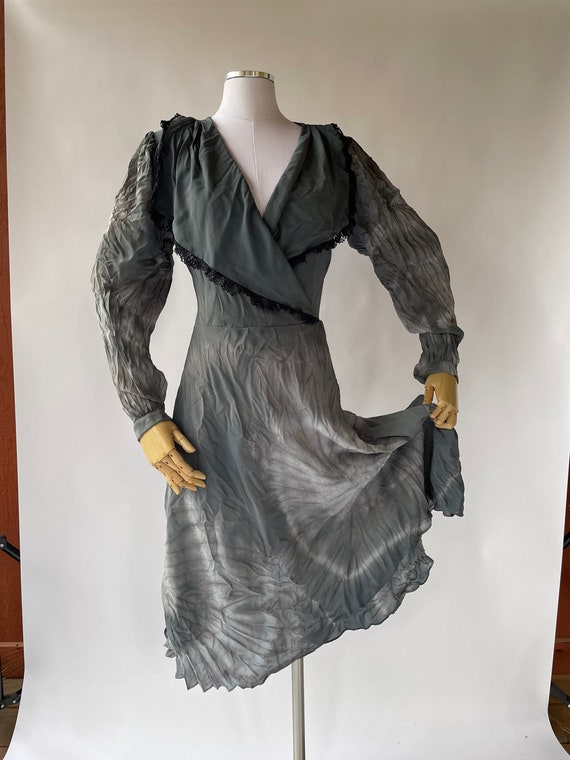 Vintage 1980's does 1930's Heather Gray & Black G… - image 2