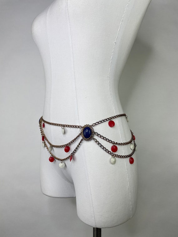 Vintage 1970s Patriotic Multi Chain Belly Dancing… - image 2