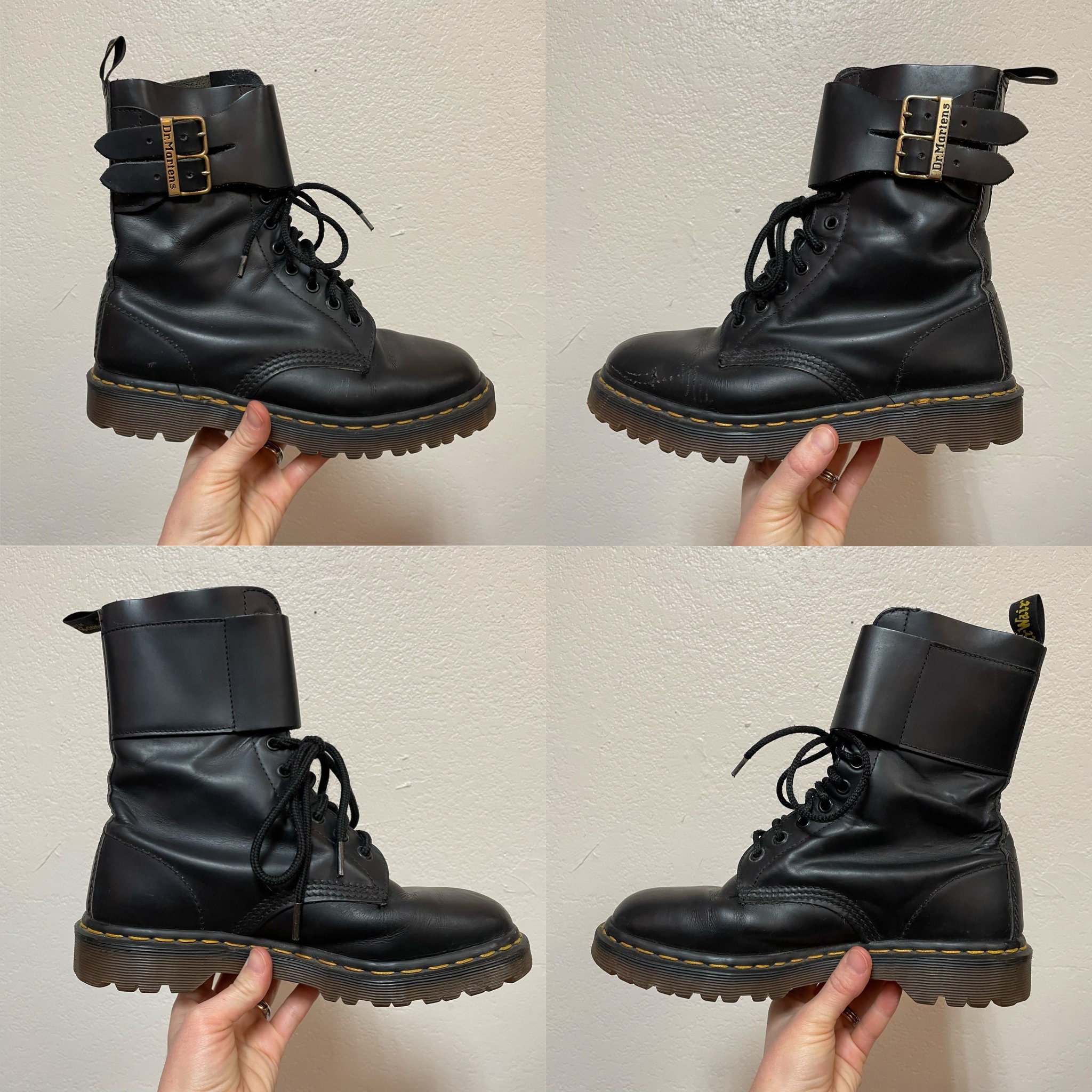 1990s Black Leather, Double Gold Buckle Dr. Martens Made in England Size US 8.5 Vintage, Grunge, Funky, Rare, Unique - Etsy 1990s Black Leather, Double Gold Buckle Dr. Martens Made in England Size US 8.5 Vintage, Grunge, Funky, Rare, Unique - Etsy