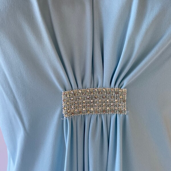 Vintage Baby Blue Two Piece Maxi Dress & Cardigan w Rhinestones / 1960's - 1970's, Hostess Gown, Elsa, Bridal Party, Mother, Grandma, L/XL
