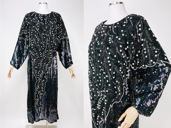 1980s M/L Black Iridescent Full Length Straight B… - image 1