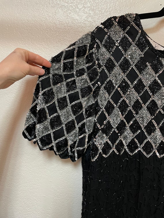 1980s Black, Silver, Sequin, Beaded Cocktail Dres… - image 3