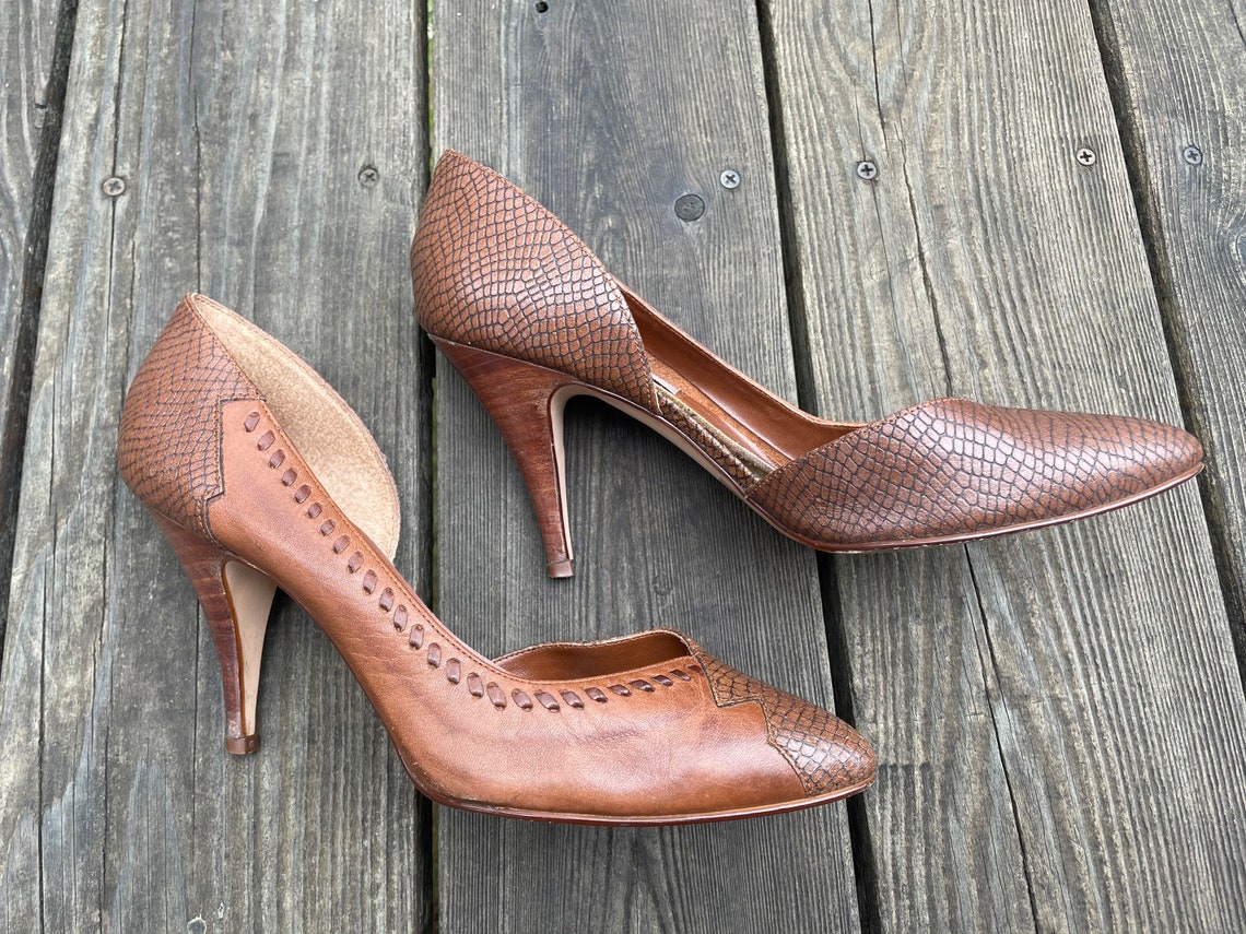 Classic Brown Leather Pointed Toe High Heel Pumps Size 8.5/9 w Etsy