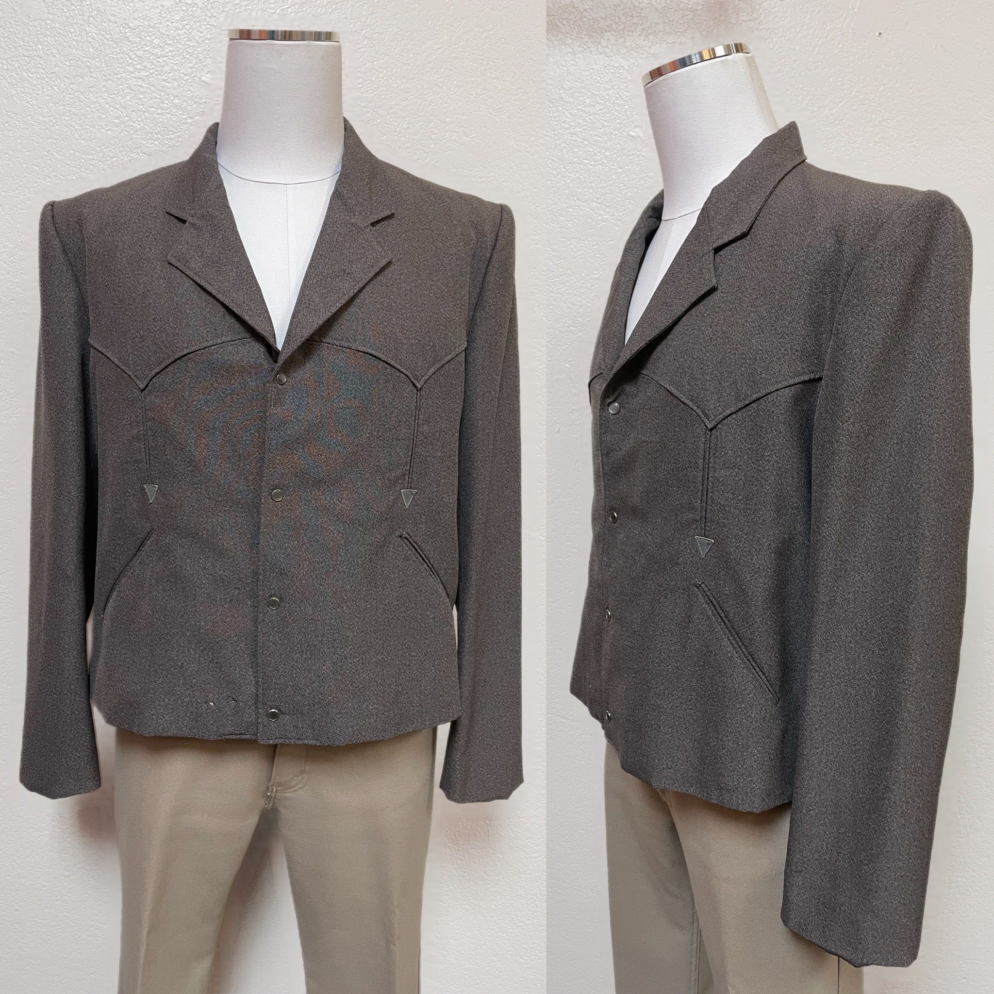 1950s Men’s Ties, Bow Ties – Vintage, Skinny, Knit 1950S Gray Mens Western Style Pearl Snap Cropped Jacket By Fox 44  Vintage, Country, Blazer, Rockstar, Fancy, Casual, Rockabilly $55.00 AT vintagedancer.com