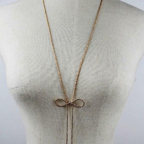 Bow Necklace Long Gold Bow Tie Necklace Preppy Stocking Stuffer Christmas Gift