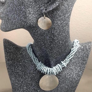 turquoise bead necklace shell pendant sterling silver earring hooks