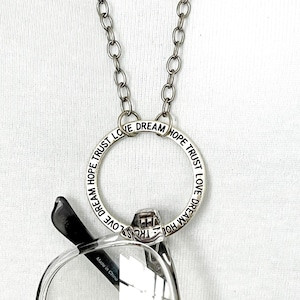 Words Circle Surgical Steel Chain Eyeglass Holder Necklace, Reading Glasses Ring Chain, Eyeglass Loop Necklace, Sunglasses Lanyard, Unisex