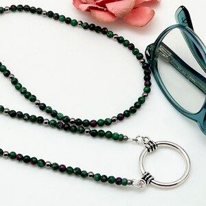 Gemstone Eyeglass Holder Necklace, Glasses Loop Chain, Reading Glasses Chain, Sunglasses Strap, Eyeglass Lanyard, Green Ruby Zoisite Beads