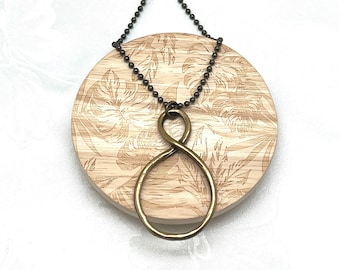Brass Plated Steel Eyeglass Holder Necklace:  Infinity Pendant Reading Glasses Chain, Men or Women
