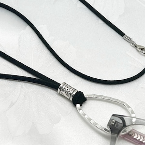 Faux Suede Eyeglass Holder Necklace: Silver Loop, Gift Box