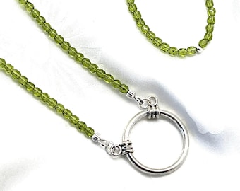 Olive Green Eyeglass Necklace, Beaded Czech Glass Reading Glasses Chain