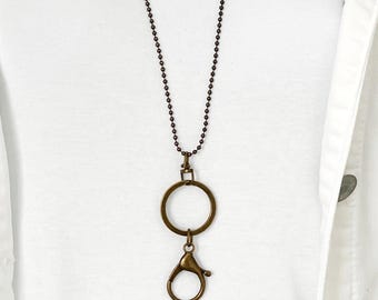 Brass Oxide Ball Chain Badge Lanyard: Tierracast ID Holder